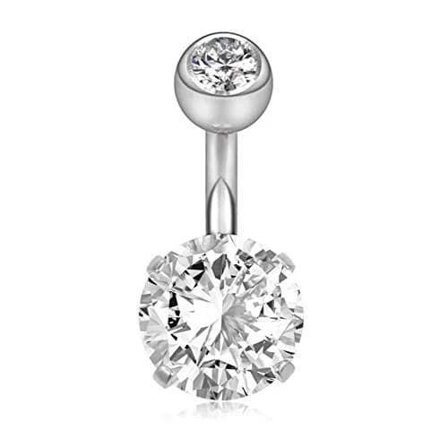 YHMM 14G Surgical Steel Belly Button Rings 6mm Bar | 2Pcs Silver Cubic Zirconia Navel Piercing Jewelry thumbnail 2