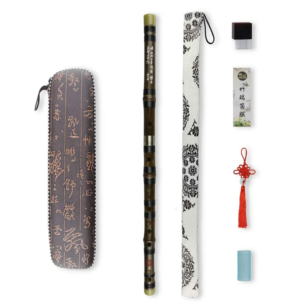 PHYSKOW F Key Dizi Black Bamboo Flute 20in | Traditional Chinese Instrument