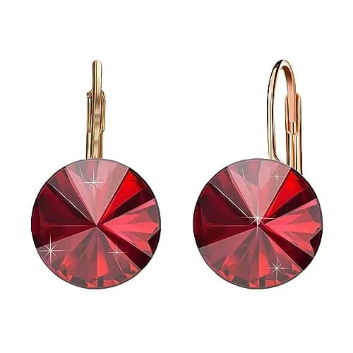 EVEVIC Austrian Crystal Round Drop Leverback Earrings for Women | 14mm Diameter, 25mm Length thumbnail 1