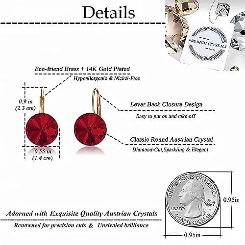 EVEVIC Austrian Crystal Round Drop Leverback Earrings for Women | 14mm Diameter, 25mm Length thumbnail 4