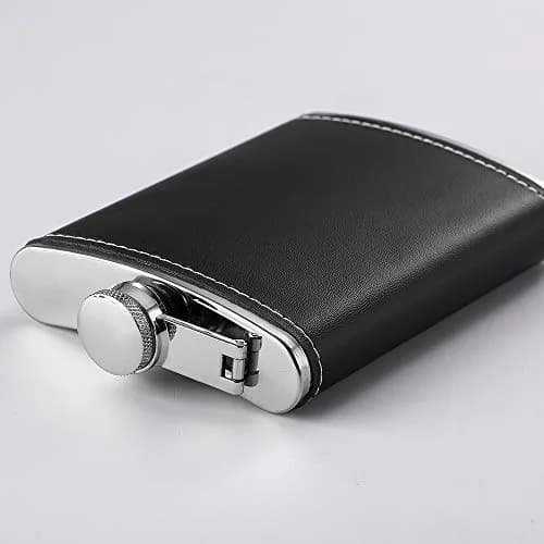 YWQ 8 Oz (237ml) Black Leather Cover Hip Flask with Funnel | Leak Proof Stainless Steel Liquor Flask thumbnail 5