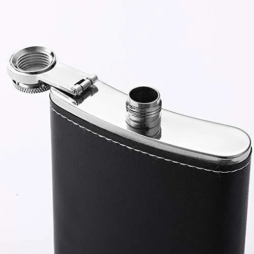 YWQ 8 Oz (237ml) Black Leather Cover Hip Flask with Funnel | Leak Proof Stainless Steel Liquor Flask thumbnail 6