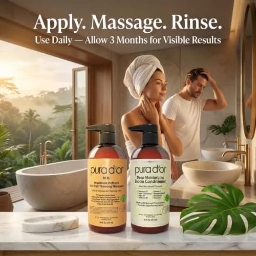 PURA D'OR Maximum Defense Biotin Shampoo & Conditioner Set 473ml (16 Fl Oz x2) | Clinically Tested Hair Regrowth Treatment thumbnail 6