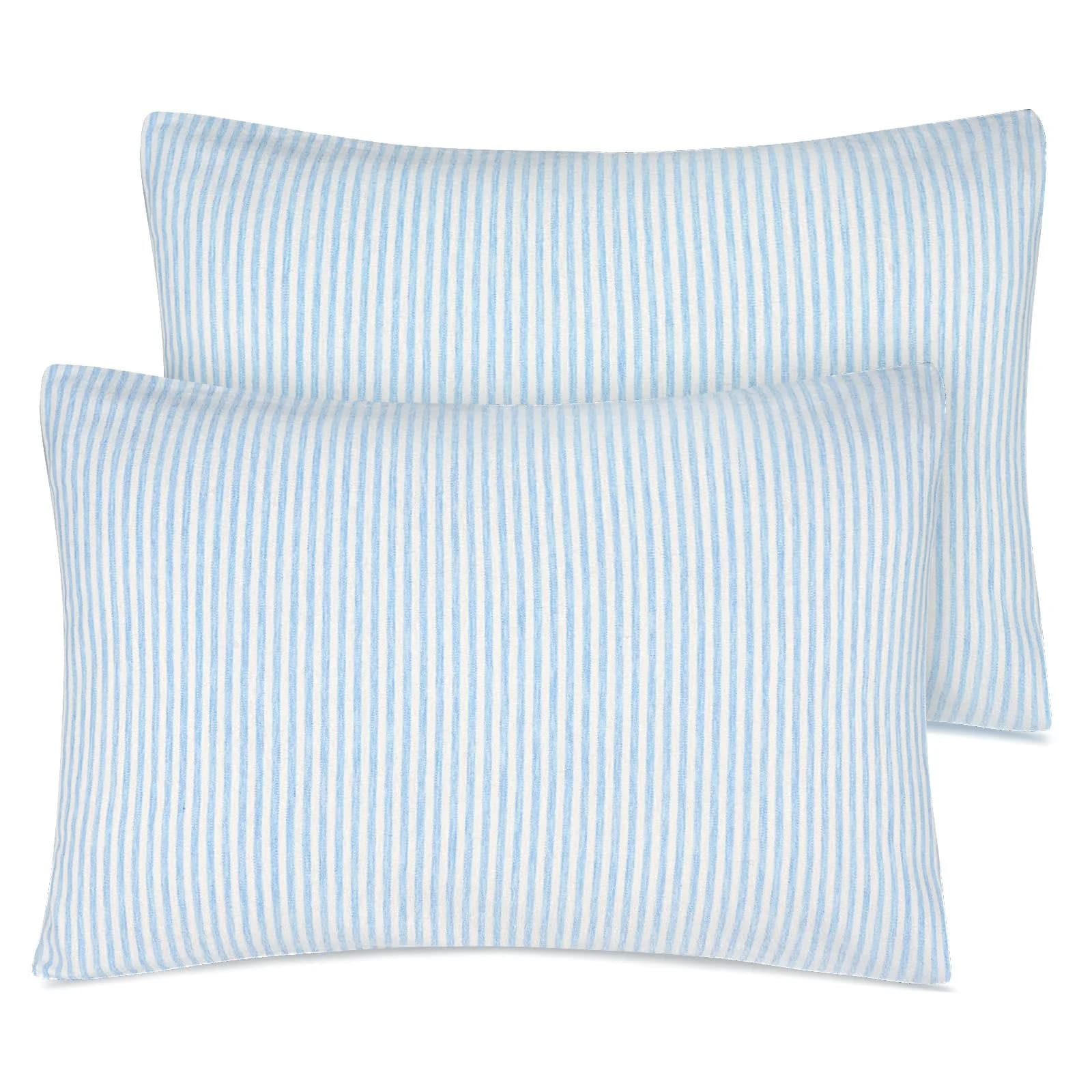 Zenssia Organic Cotton Toddler Pillow Case 33x46 cm (13x18 Inches), 2 Pack Pink Stripe | Soft & Breathable for Baby — Blue Stripe