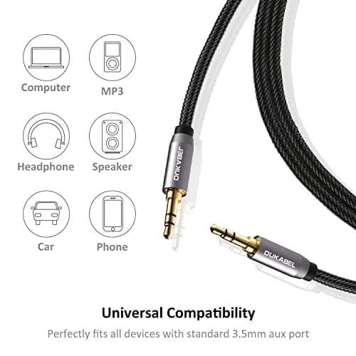 DUKABEL 8ft (2.4m) Aux Cable | Gold Plated 3.5mm Male to Male Stereo Audio Cable with Nylon Braided Jacket thumbnail 5