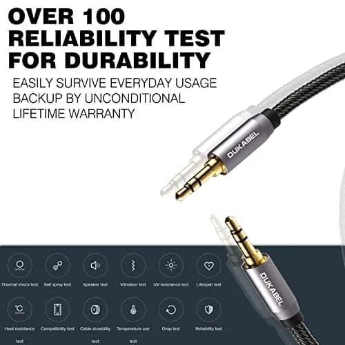 DUKABEL 8ft (2.4m) Aux Cable | Gold Plated 3.5mm Male to Male Stereo Audio Cable with Nylon Braided Jacket thumbnail 2