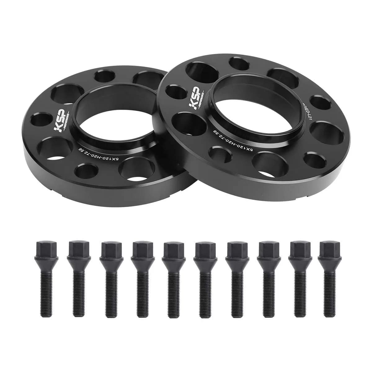 KSP 5X120mm Wheel Spacers 15mm Hubcentric Forged Spacer for BMW E36 E46 E90 E92 E60 | 2PCS, CNC Aluminum — 20mm + 10pcs Lug Bolts