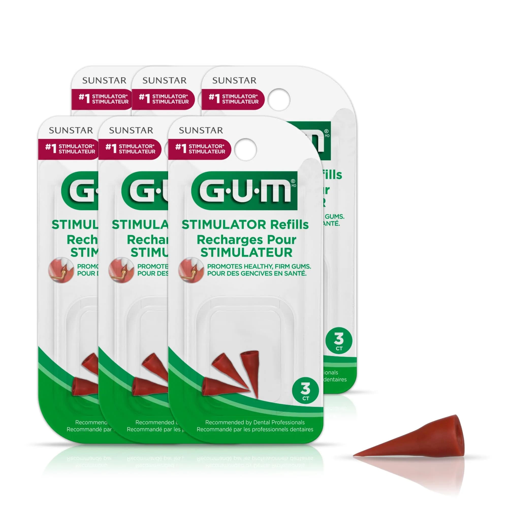 GUM Stimulator Refills Rubber Tips 18 Count (Pack of 6) | Dermatologist Tested for Healthier Gums