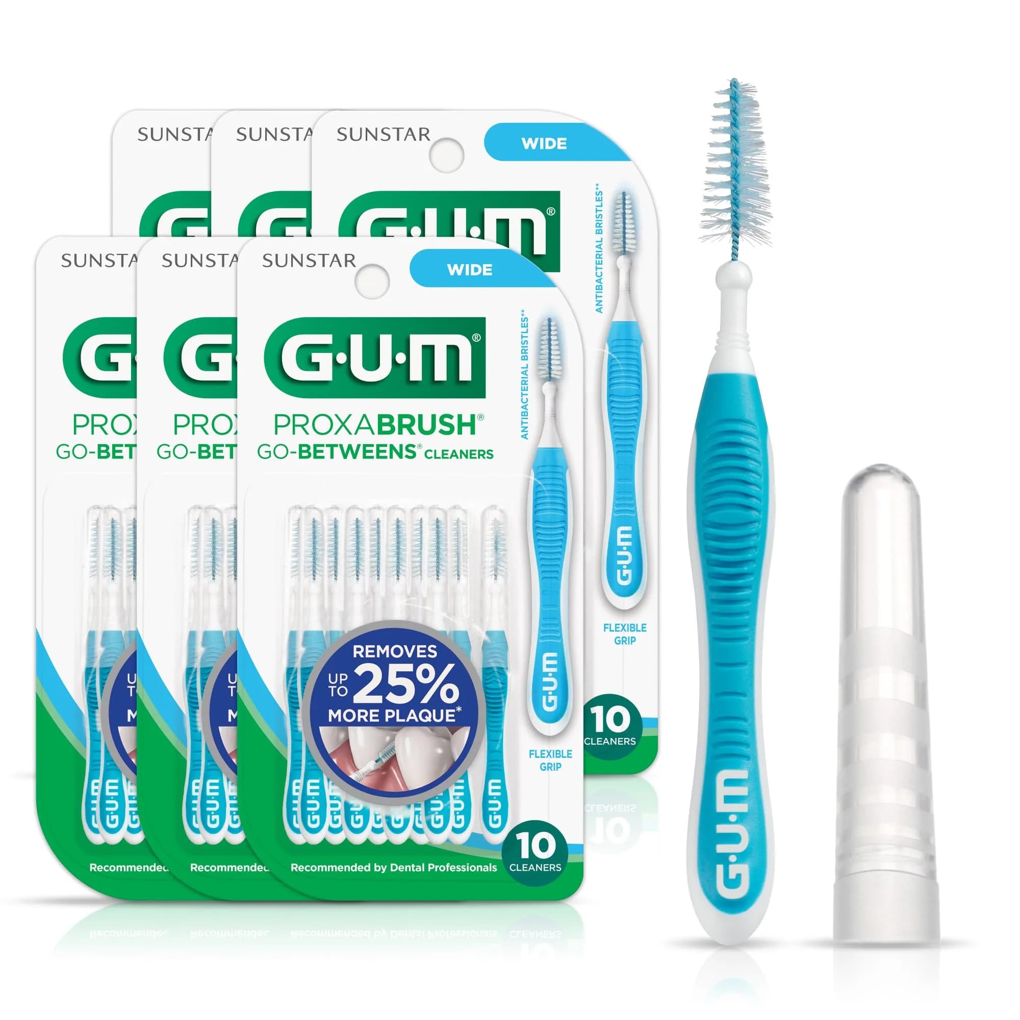 GUM Proxabrush Go-Betweens Wide Interdental Brushes 60 Count (6 Pack) | Clinically Designed for Braces & Implants - main product image