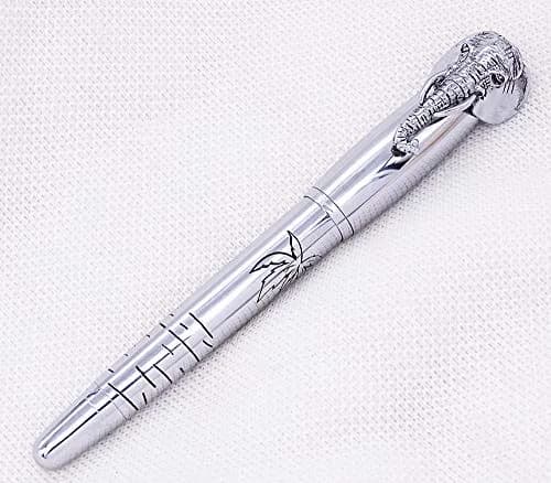 erofa Fuliwen Fountain Pen Medium Nib with Ink Refills Converter, Silver Stainless Steel Body Elephant Pattern Gift Pen 68 g (0.068 kg) | Smooth Writing Instrument thumbnail 3