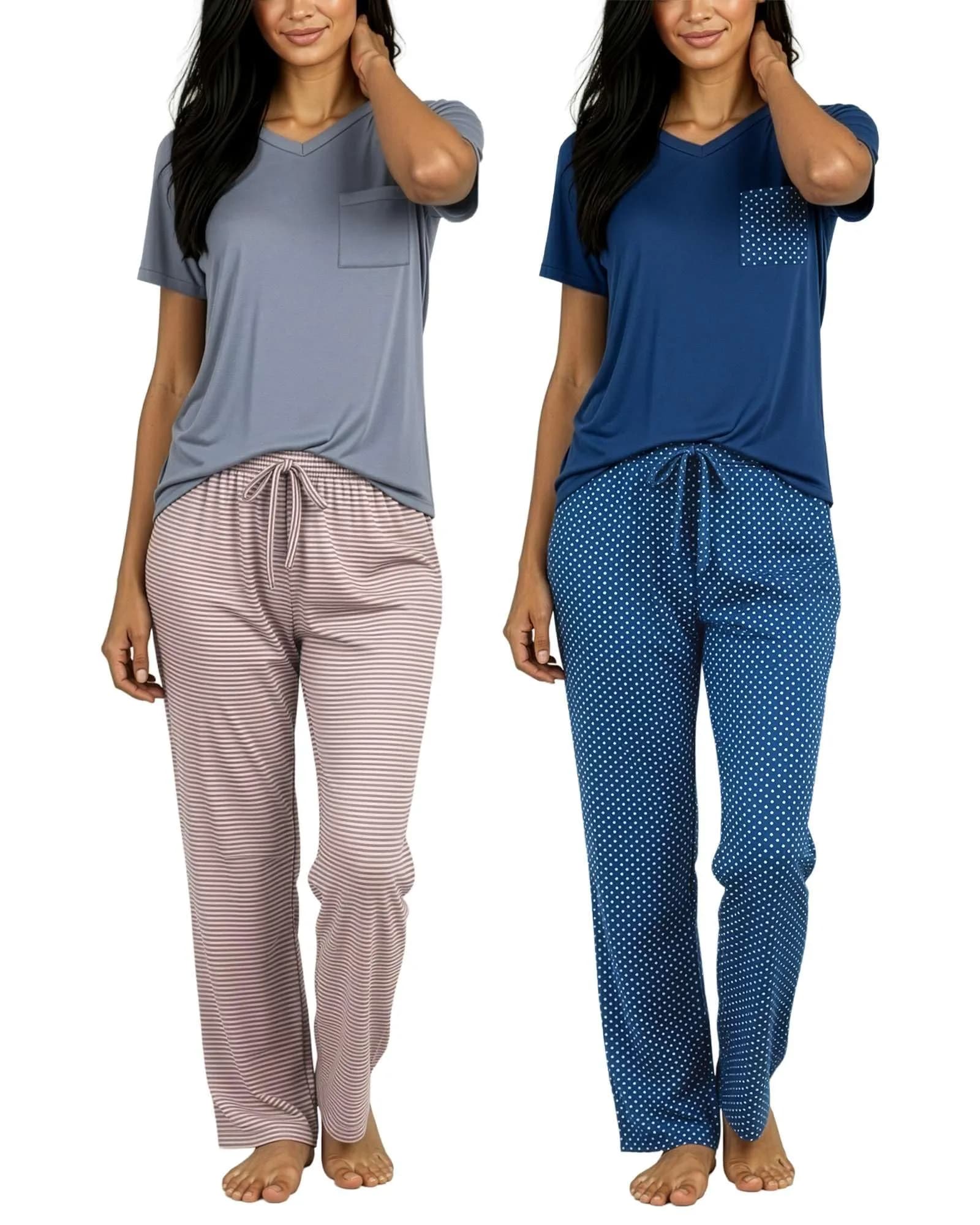 Real Essentials Women's Pajama Sets Short Sleeve | Comfy, Silky, Lightweight (95% Polyester, 5% Spandex)