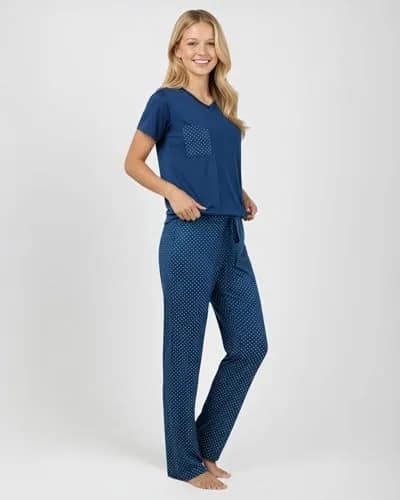 Real Essentials Women's Pajama Sets Short Sleeve | Comfy, Silky, Lightweight (95% Polyester, 5% Spandex) thumbnail 6