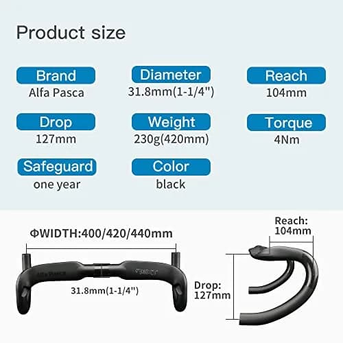 Alfa Pasca Next UD Matte Carbon Fiber Road Bike Handlebars 31.8 x 400mm Aero Drop Bars thumbnail 2