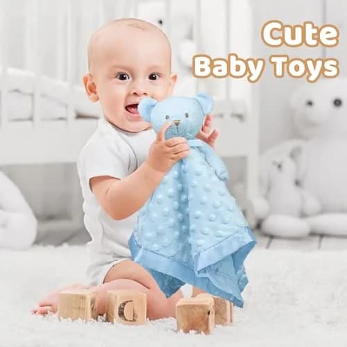 Pro Goleem Blue Teddy Bear Lovey Security Blanket 40cm x 40cm (16"x16") | Soft Lovie for Newborns & Toddlers thumbnail 7