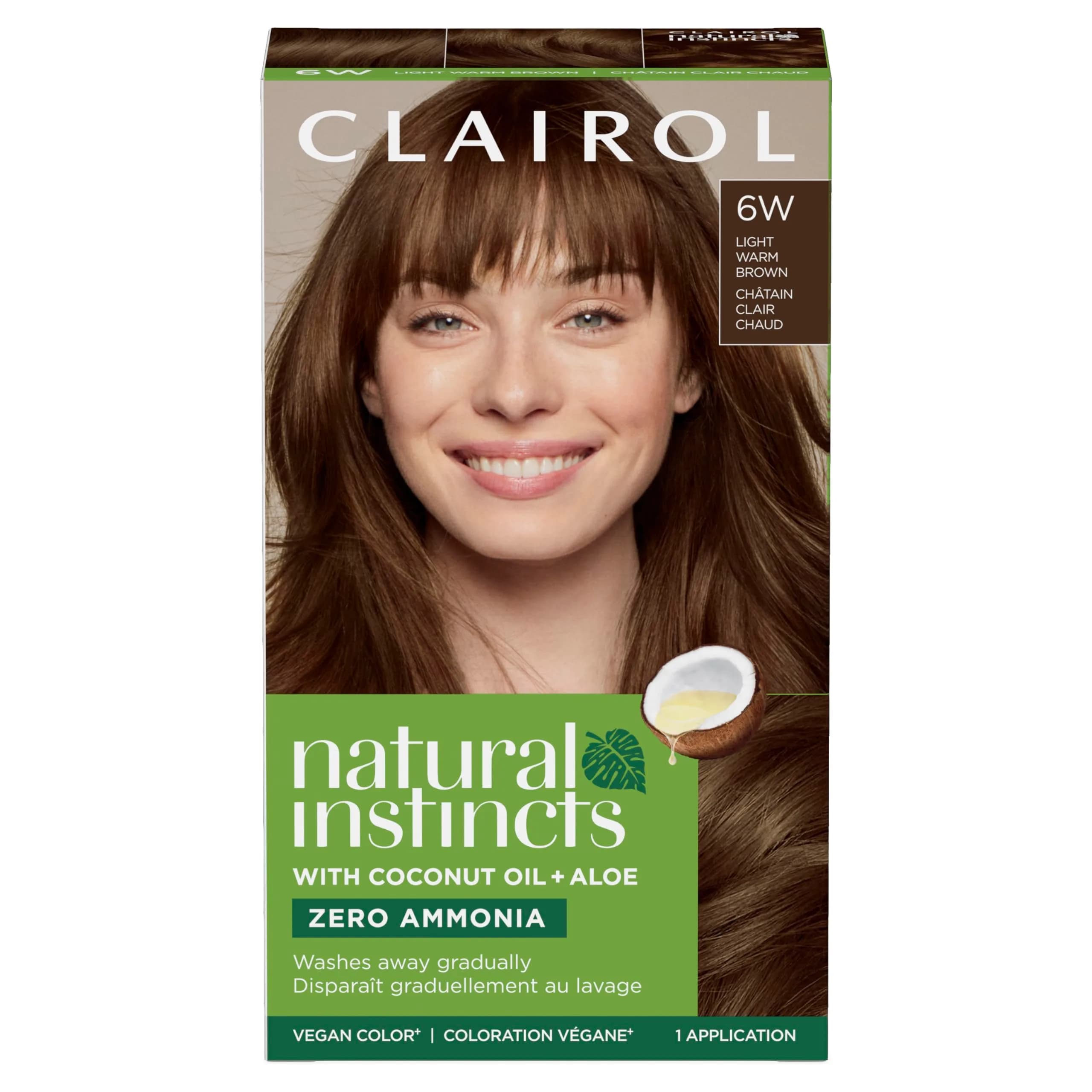 Clairol Natural Instincts Demi-Permanent Hair Dye 6W Light Warm Brown 177ml (5.85 Fl Oz) | Ammonia-Free Vegan Hair Color with Coconut Oil & Aloe Vera — 6W Light Warm Brown