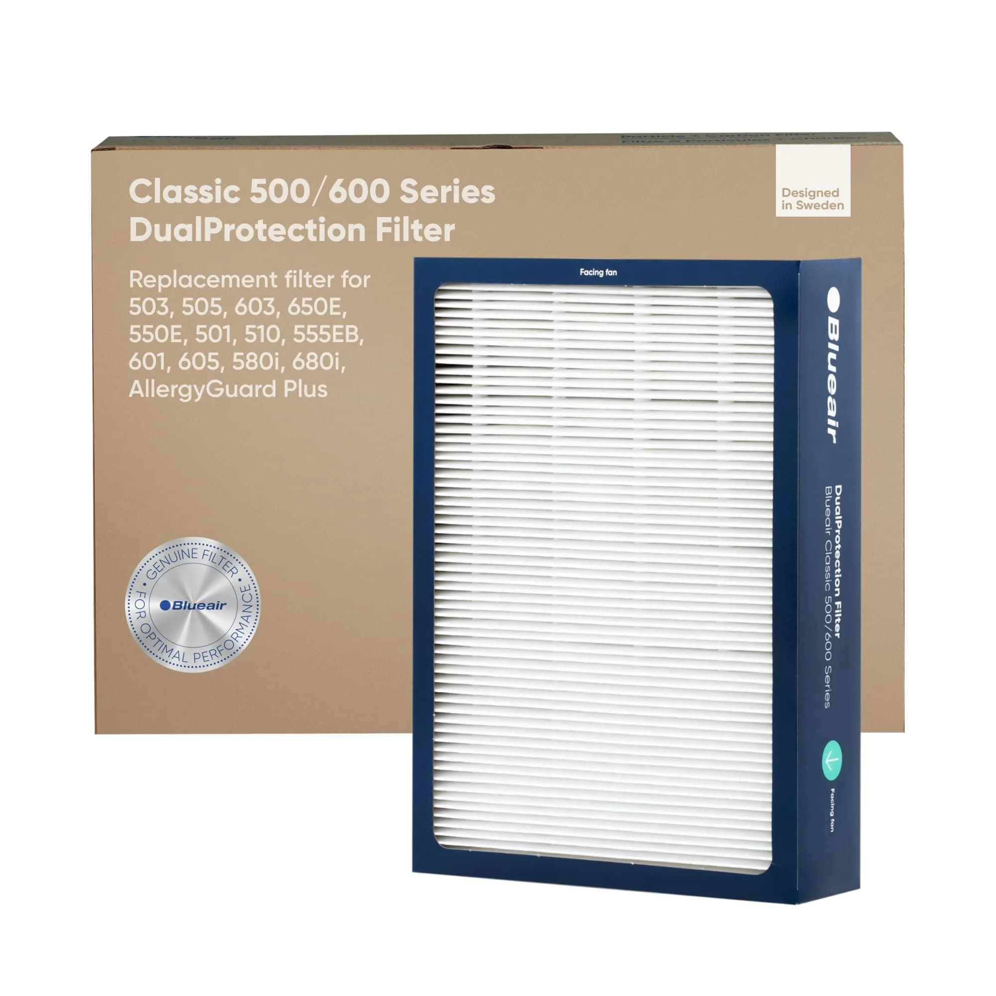 BLUEAIR Classic 500/600 Series Particle Replacement Filter 21.6cm (8.5in) | Genuine HEPA Filter for Air Purifiers — 3 Filters