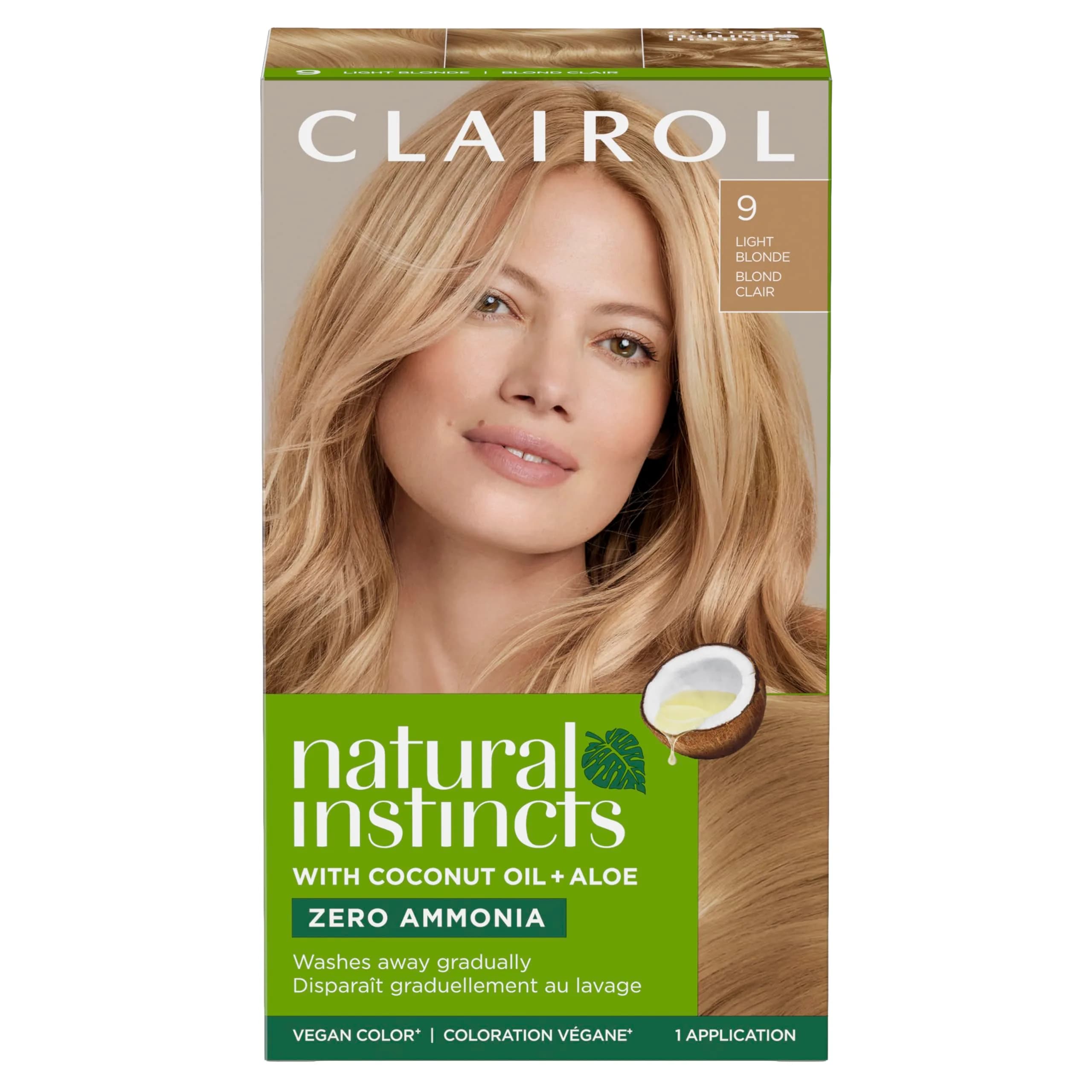 Clairol Natural Instincts Demi-Permanent Hair Dye, 9 Light Blonde, 5.85 Fl Oz (173 ml) | Zero Ammonia, Coconut Oil & Aloe Vera — 9 Light Blonde