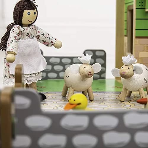 Bigjigs Toys Wooden Cobblestone Farm with Working Gates, Stable & Hay Loft | Classic Animal Playset for Kids 3+ thumbnail 6