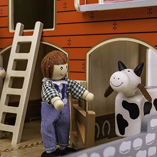 Bigjigs Toys Wooden Cobblestone Farm with Working Gates, Stable & Hay Loft | Classic Animal Playset for Kids 3+ thumbnail 7