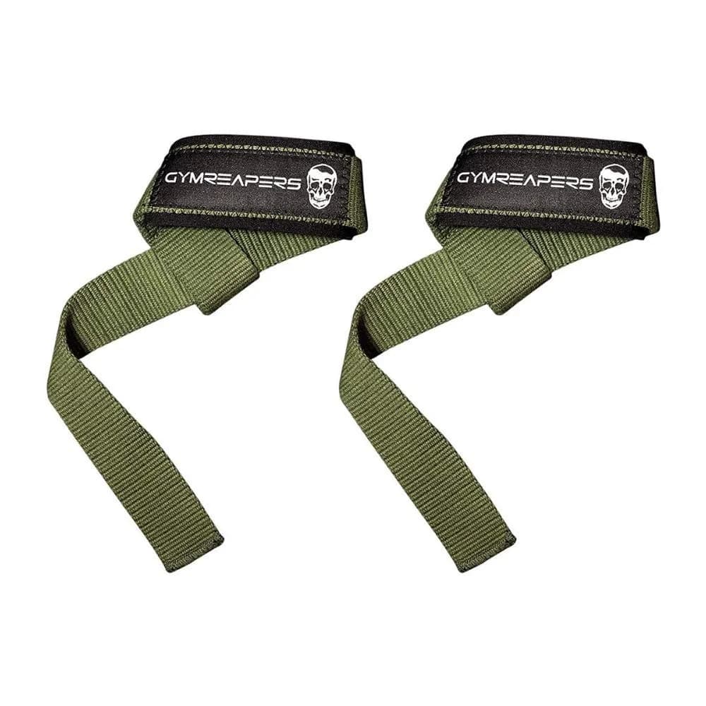 Gymreapers Lifting Wrist Straps Military Green | Padded Neoprene & 18" Cotton for Deadlifts & Weightlifting