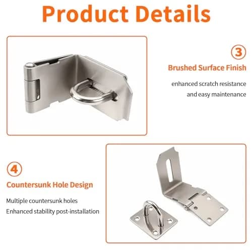 HOWDIA 90 Degree Hasp Latch 6.3cm (2.5 Inch) | Stainless Steel Security Lock for Sliding & Barn Doors thumbnail 9