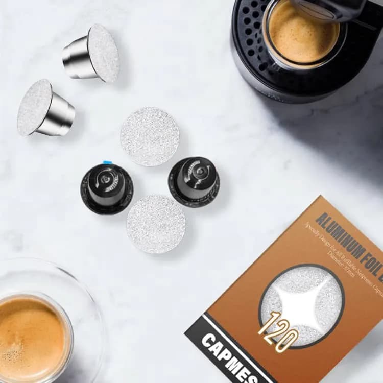 CAPMESSO Aluminum Coffee Pod Seal Lids for Nespresso Original Line Capsules, 120PCS | Reusable Coffee Filter Alternative thumbnail 5
