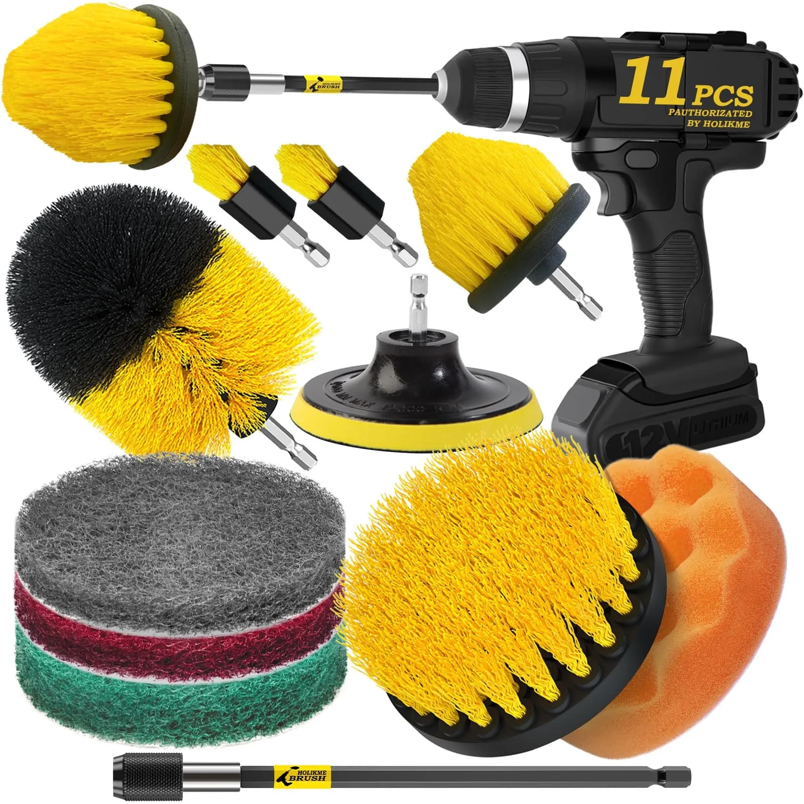 Holikme Drill Brush Set 11 Pieces | Deep Surface & Grout Cleaning with Power Scrubber