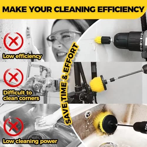 Holikme Drill Brush Set 11 Pieces | Deep Surface & Grout Cleaning with Power Scrubber thumbnail 4