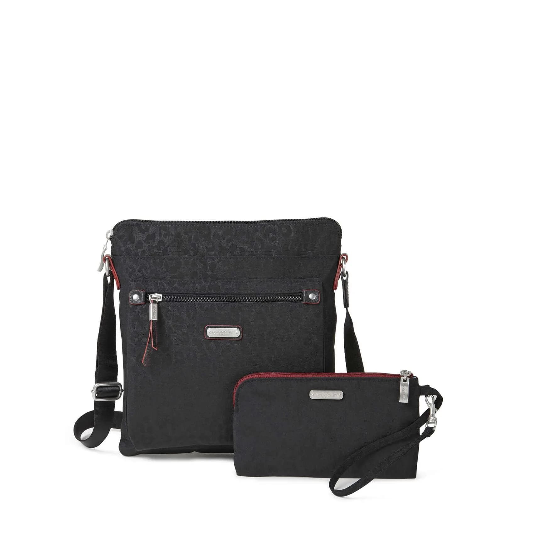Baggallini Go Bagg with RFID Wristlet - Lightweight Travel Purse Crossbody Bag for Women — Black Cheetah Emboss