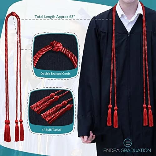 Endea Graduation Double Honor Cord (Red) | 63-inch Polyester Graduation Cord with Tassel thumbnail 3