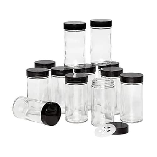 Kamenstein 12-Piece Empty Glass Spice Jar Set Black Lids 3 oz | Clear, Airtight, Versatile Kitchen Storage thumbnail 1