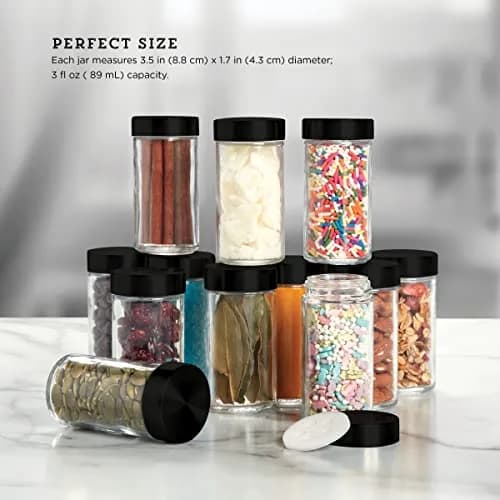 Kamenstein 12-Piece Empty Glass Spice Jar Set Black Lids 3 oz | Clear, Airtight, Versatile Kitchen Storage thumbnail 6