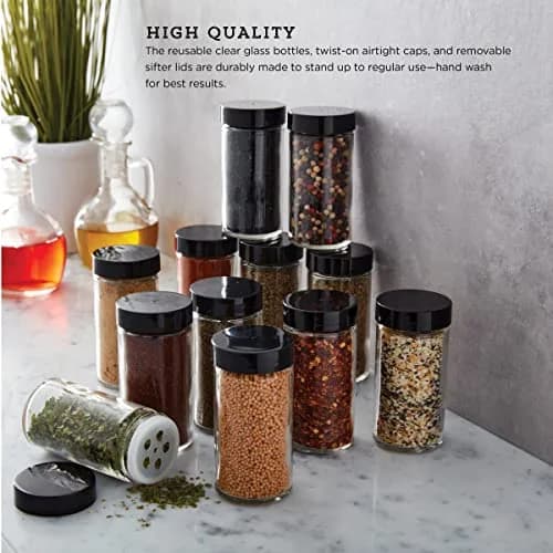 Kamenstein 12-Piece Empty Glass Spice Jar Set Black Lids 3 oz | Clear, Airtight, Versatile Kitchen Storage thumbnail 7