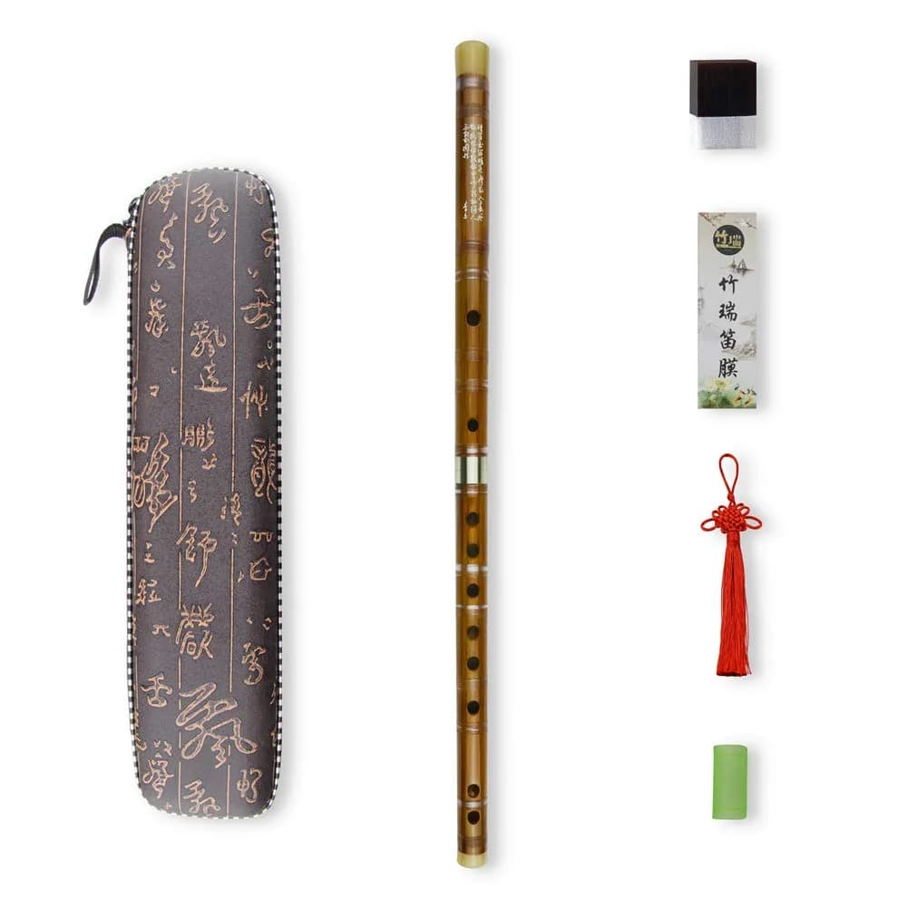 PHYSKOW E Key Dizi Bitter Bamboo Flute for Beginners | Traditional Chinese Instrument with Free Accessories