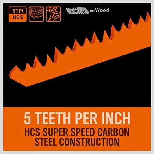 HORUSDY 9-Inch Wood Pruning Reciprocating Saw Blades, 5 TPI, 5-Pack | Fast Cutting Green Wood & Branches thumbnail 2