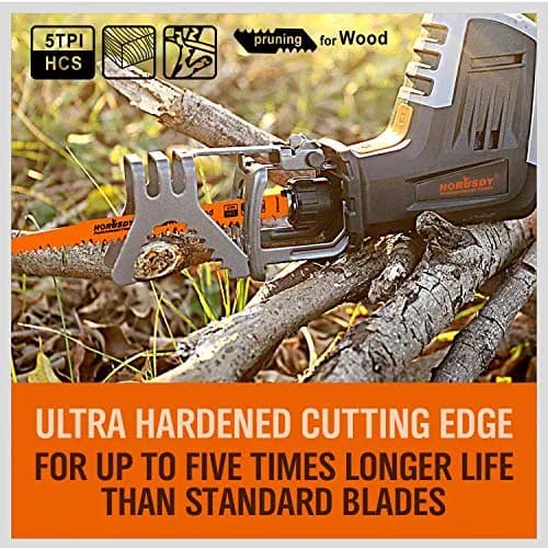 HORUSDY 9-Inch Wood Pruning Reciprocating Saw Blades, 5 TPI, 5-Pack | Fast Cutting Green Wood & Branches thumbnail 4
