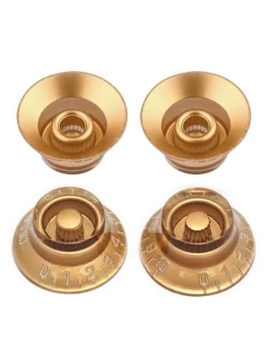Metallor Gold Top Hat Electric Guitar Knobs 4Pcs | Fits 6mm Spline Shaft Pots thumbnail 2