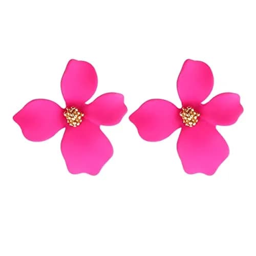 Artilady Boho Flower Stud Earrings for Women, Rose Pink Resin & Brass | Lightweight Daily Wear thumbnail 1