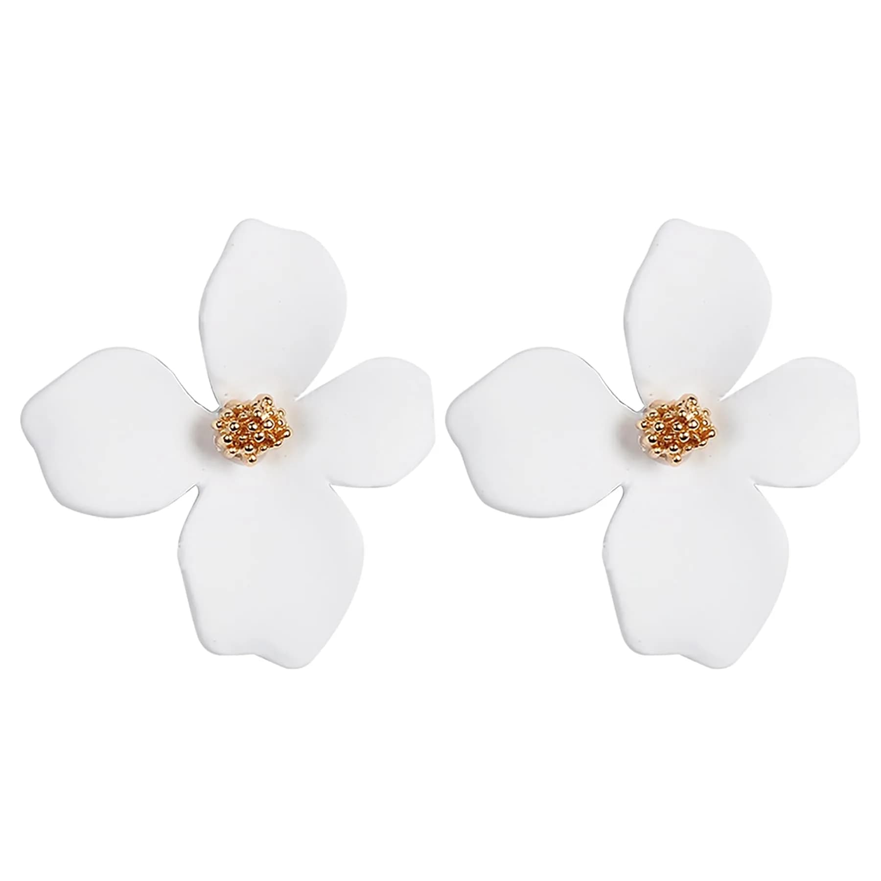Artilady Boho Flower Stud Earrings for Women, Rose Pink Resin & Brass | Lightweight Daily Wear — White
