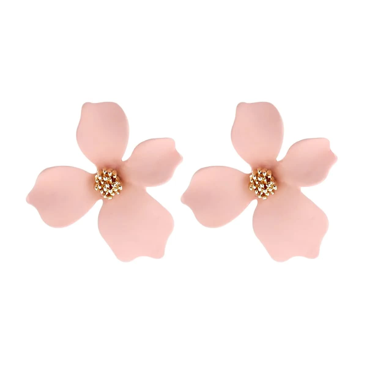 Artilady Boho Flower Stud Earrings for Women, Rose Pink Resin & Brass | Lightweight Daily Wear — Pink