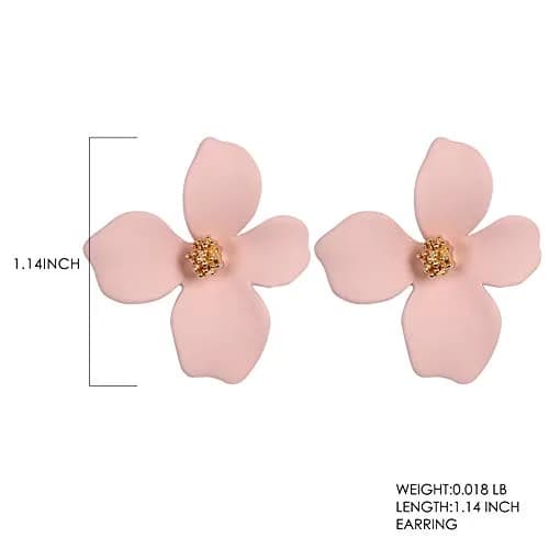 Artilady Pink Flower Boho Stud Earrings for Women | Acrylic Resin & Brass, Lightweight & Hypoallergenic thumbnail 6