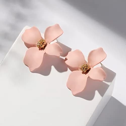 Artilady Pink Flower Boho Stud Earrings for Women | Acrylic Resin & Brass, Lightweight & Hypoallergenic thumbnail 4