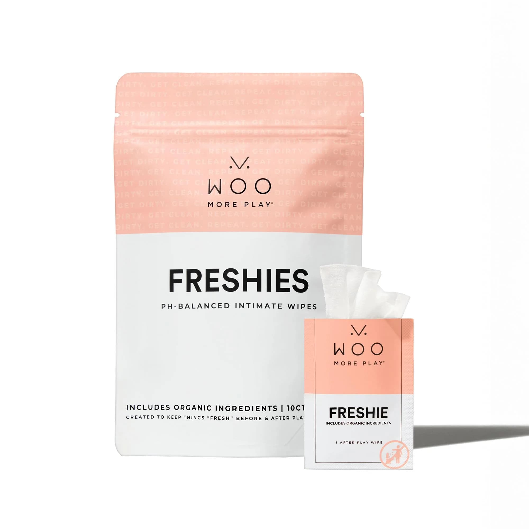 Woo More Play Freshies 10 ct | Organic & pH-Balanced Intimate Wipes for Women & Men - main product image
