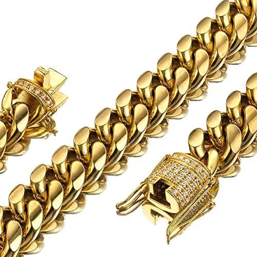 Jxlepe Mens Cuban Link Chain 15mm Stainless Steel Gold Necklace | Hip Hop Style Choker thumbnail 1