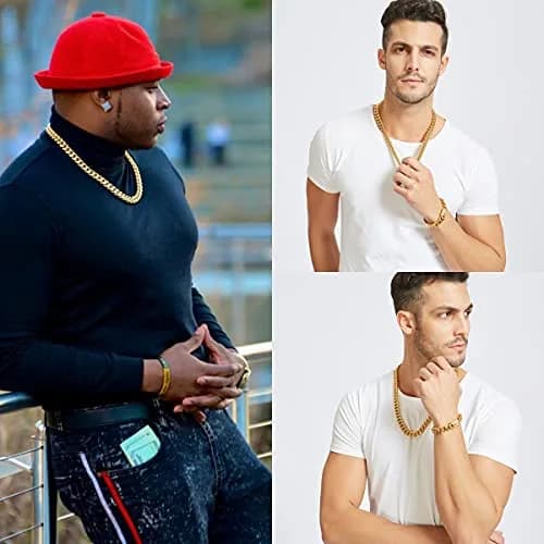 Jxlepe Mens Cuban Link Chain 15mm Stainless Steel Gold Necklace | Hip Hop Style Choker thumbnail 3