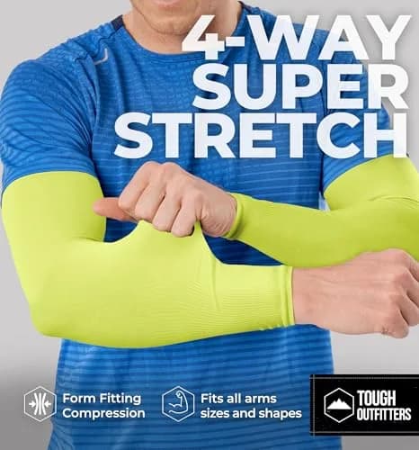 Tough Outdoors UV Arm Sleeves for Men & Women - Sun Protection Cooling Compression (2-Pack, Yellow) thumbnail 4