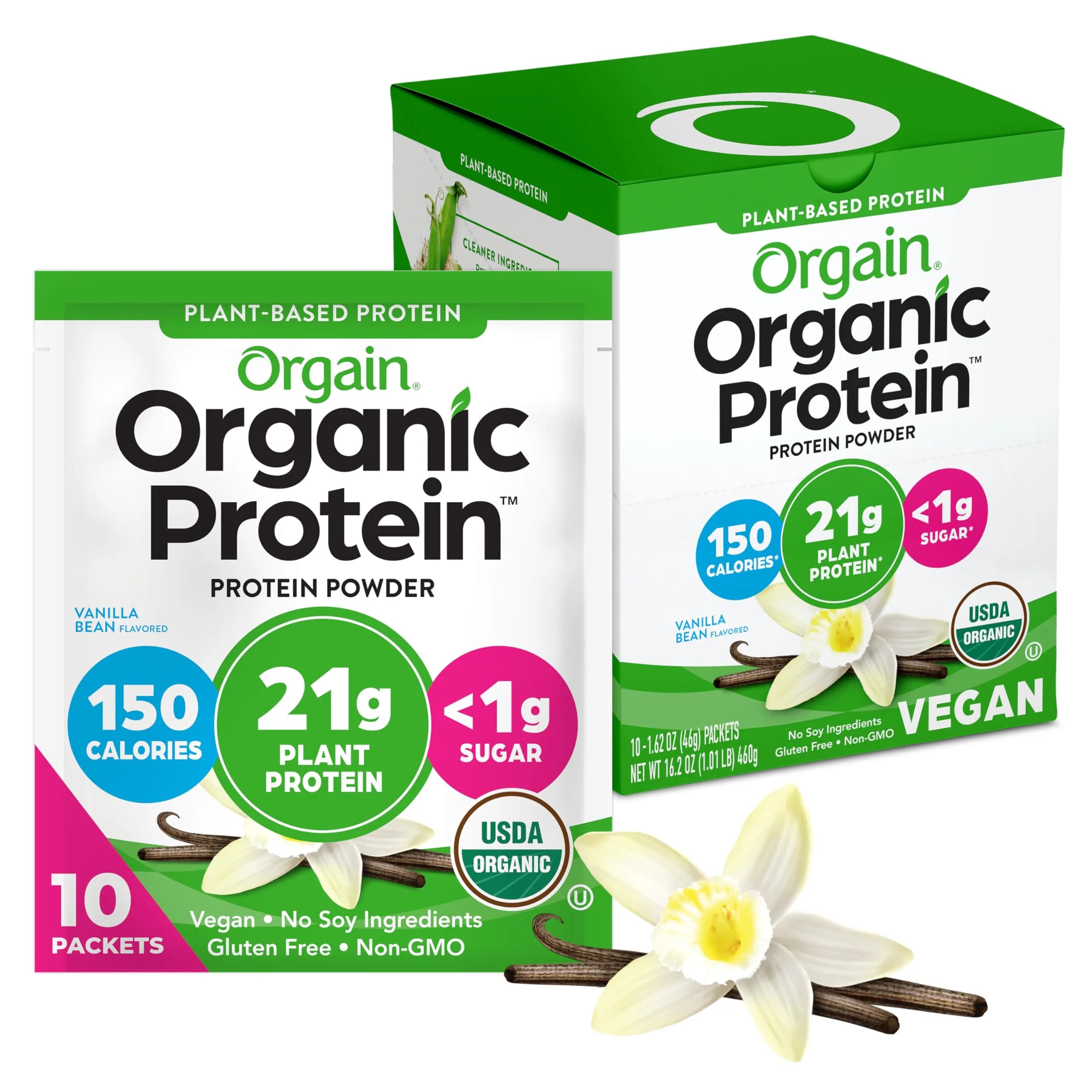 Orgain Organic Vegan Protein Powder Vanilla Bean 162g (5.7 oz) | 21g Protein Per Serving