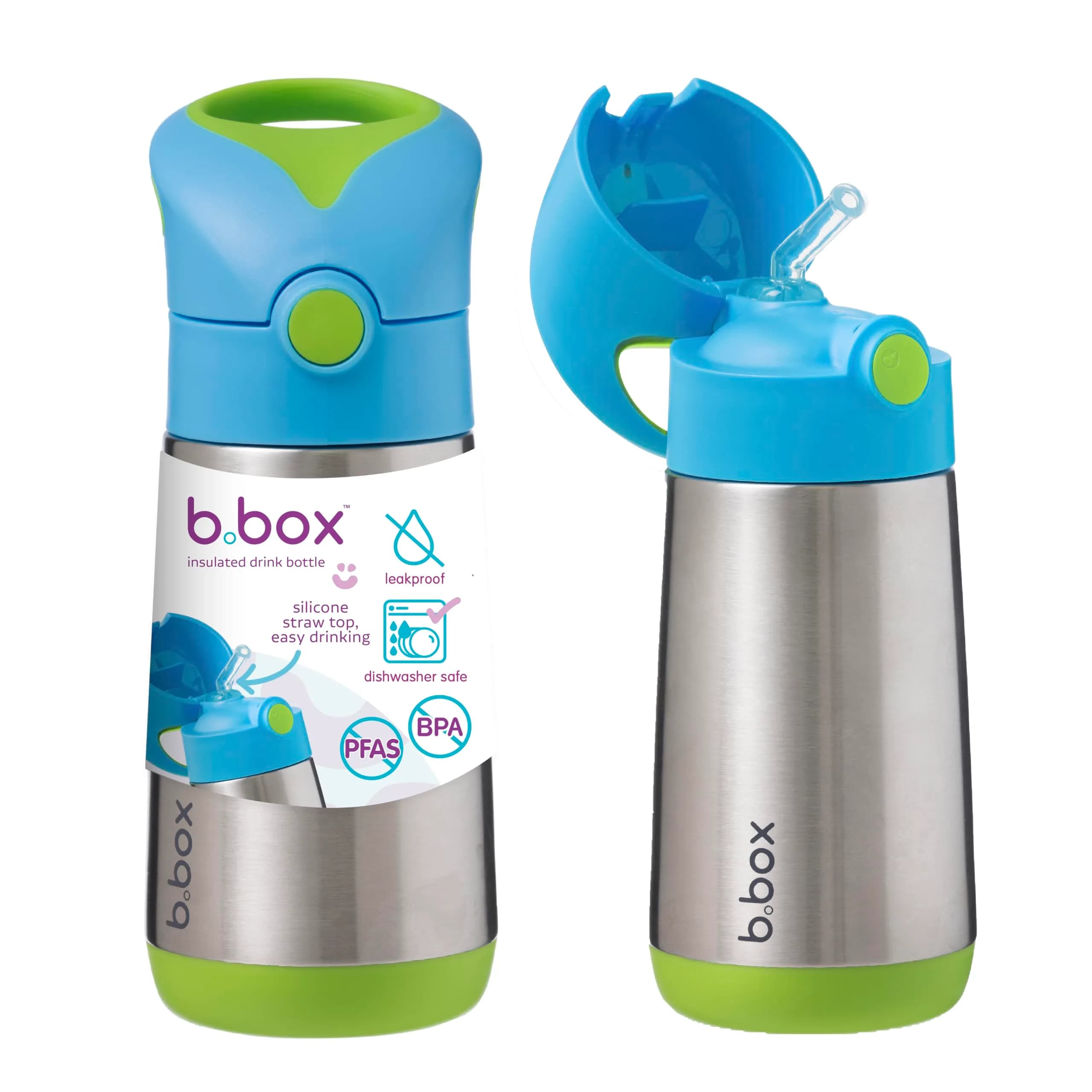 b.box Insulated Water Bottle for Kids, 350ml (12 oz) Lemon Sherbet | Keeps Drinks Cold for 8 Hours — Ocean Breeze