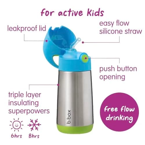 b.box Insulated Water Bottle for Kids, 350ml (12 oz) Ocean Breeze | Keeps Drinks Cold 8 Hrs, Warm 6 Hrs thumbnail 3
