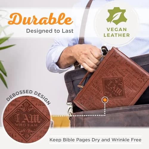 Christian Art Gifts Brown Faux Leather Bible Cover for Men: Names of God Large | Exodus 34:6 Scripture thumbnail 4